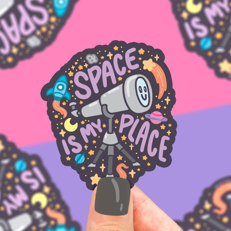 space is my place telescope vinyl sticker cute astrology decal for water bottle space shooting stars planets decal