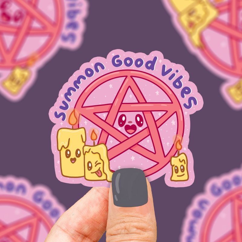 summon good vibes cute vinyl sticker pentragram sticker art witchy pastel goth decal