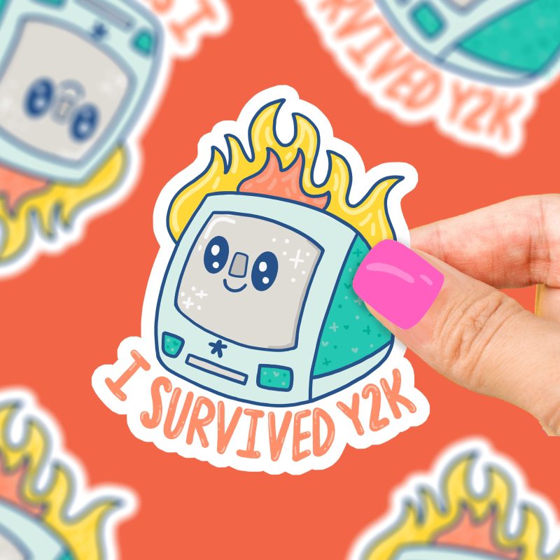 survived y2k vintage old school desktop computure funny year 2000 sticker millennial sticker art by turtles soup