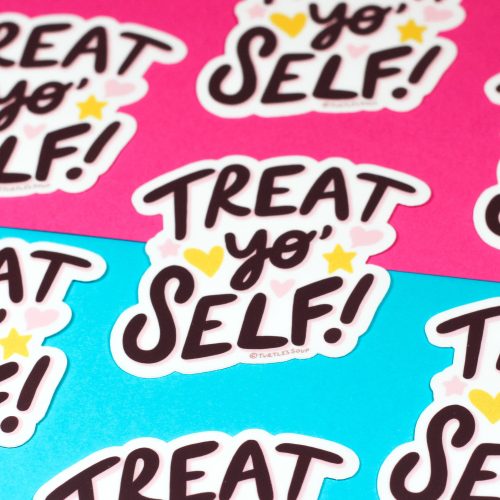 treat yo self funny laptop decals water bottle stickers hydroflask