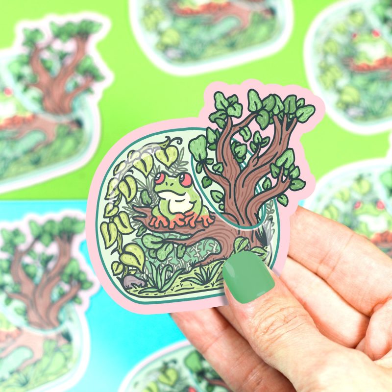 tree frog terrarium vinyl sticker plants weatherproof die cut jungle planner